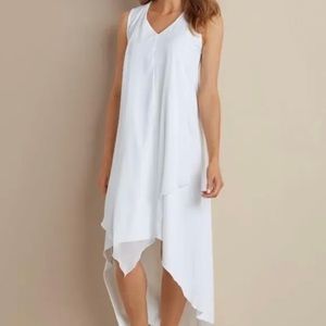 Soft Surroundings Layered White Amalfi Chiffon Midi Dress Size Small V-Neck